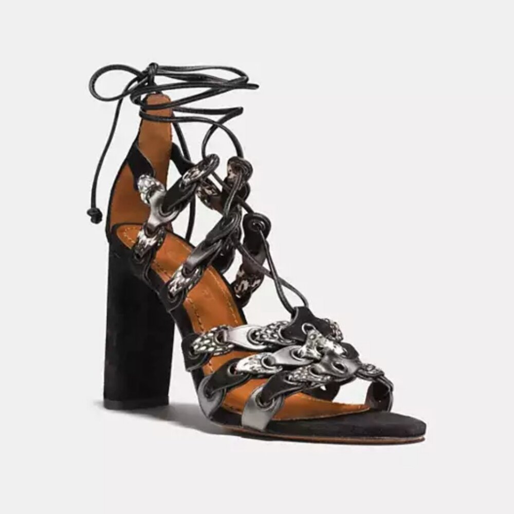 NWOB Coach Lace Up Heel Sandal With Coach Link